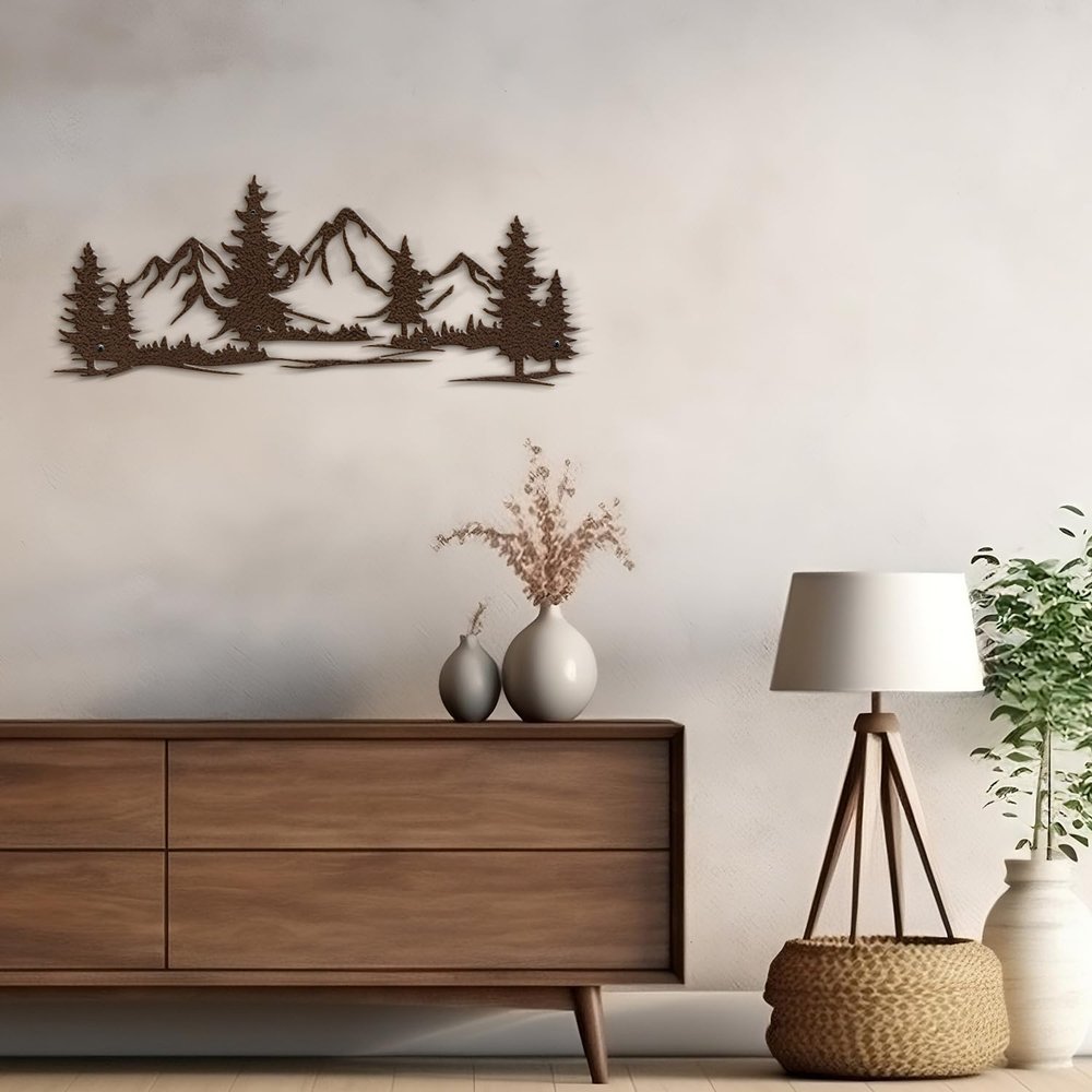 SIGNLEADER Metal Wall Art Decor Mountain Pine trees Modern Abstract Wall Sculpture Hangings Home Decoration for Living Room, Bedroom, Bathroom, Kitchen, Outdoor - 36" Bronze