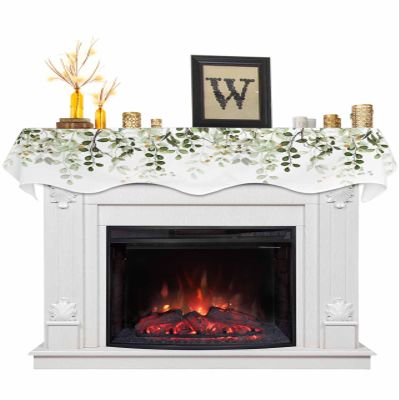 Falaniique Sage Green Leaves Fireplace Mantel Scarf Cover, Mantel Shelf Top Scarf Runner for Christmas Halloween Thanksgiving Fall Indoor Decorations Spring Eucalyptus Gold Watercolor 70'' L x 17'' W