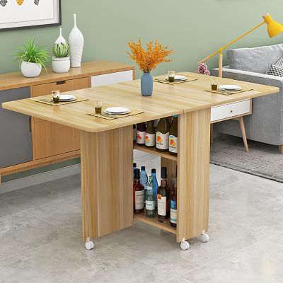Kitchen Folding Dining Table, Modern Drop Leaf Dining Table Expandable Kitchen Table with 6 Wheels, Foldable Extendable Space Saving Table with 2 Tier Storage, Ideal for Restaurant, Kitchen, Bedroom (