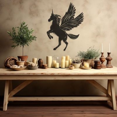 LaModaHome Magical Unicorn Wall Art, Mid Flight Design Metal Decor, Enchanted Flying Unicorn, Unique Home Accent, Kids Room Decoration,Gift - 7.9"x10.2"/20x26cm