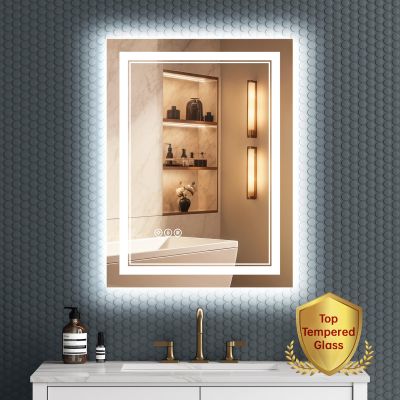 SOGOLINE 24x32 Inch Led Bathroom Mirror with Front and Backlit, Anti-Fog, 3 Colors & Dimmable Light, Bathroom Mirror with Lights - Led Bathroom Vanity Mirror Wall Mounted (Horizontal/Vertical)