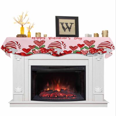Valentine's Day Fireplace Mantel Scarf Cover, Mantel Shelf Top Scarf Runner for Christmas Halloween Thanksgiving Fall Indoor Decorations Red Stripes Gnomes Love Rose Pink 60'' L x 17'' W