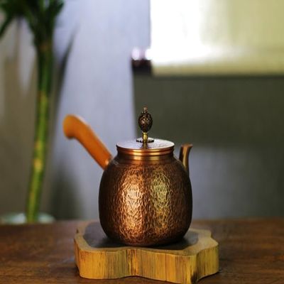 Kunwu Handmade hammer copper kettle with side handle small copper teapot Kettle Stovetop Teapot 1.5mm Thick 100% pure copper handmade, small 600 ml - 1.1bl