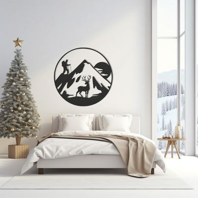 LaModaHome Rustic Mountain Scene Metal Wall Art, Outdoor Nature Inspired Decor, Sports Enthusiast Cabin Accent, Handmade Wilderness Home Decoration - 19.7"x25.6"/50x65cm