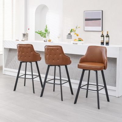 FIRAVOE Bar Height Stool Set, High Back Faux Leather Kitchen Bar Stools, Dark Brown (3PCS 30" Bar Stools)