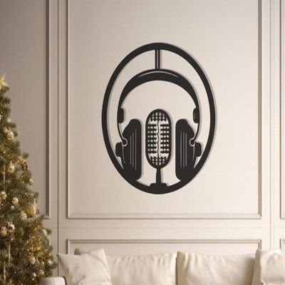 LaModaHome Modern Headphones Wall Art, Metal Music Decor, Unique Audio Themed Sculpture, Home Studio Decoration, Gift for Audiophile - 11.8"x11.8"/30x30cm