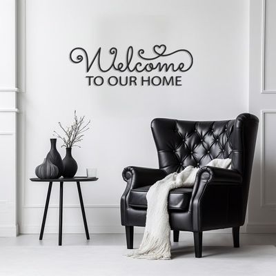 LaModaHome Welcome Themed Metal Wall Art, Custom Entryway Sign, Modern Living Room Decor, Unique Wall Hangings, Artistic Home Accent, Matte Metal Decor - 13.8"x41.3"/35x105cm