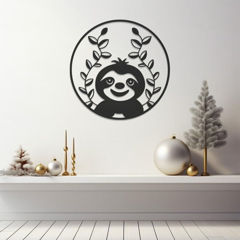 LaModaHome Sloth Metal Wall Art, Hanging Sloth Decor, Sloth Lover Gift, Unique Home Accent, Contemporary Animal Wall Sculpture, Nature Inspired Artwork - 23.6"x23.6"/60x60cm