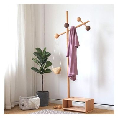 RUTAVM Coat Rack Floor Coat Rack Wooden, 3-in-1 Hall Tree, Entryway Shoe Bench Coat Stand, Storage Shelves, Free Standing Coat Stand Home Decoration (Color : B)