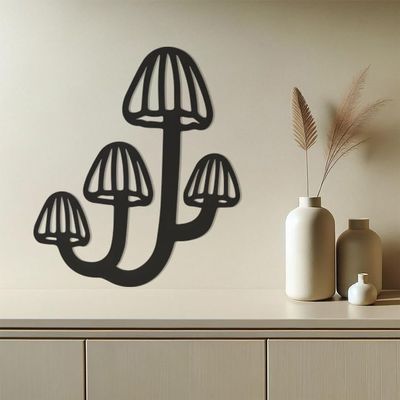 LaModaHome Whimsical Metal Wall Art, Mushroom Forest Scene, Rustic Home Decor, Handcrafted Steel Fungi Artwork, Elegant Nature-Inspired Indoor Accent - 15.7"x18.9"/40x48cm