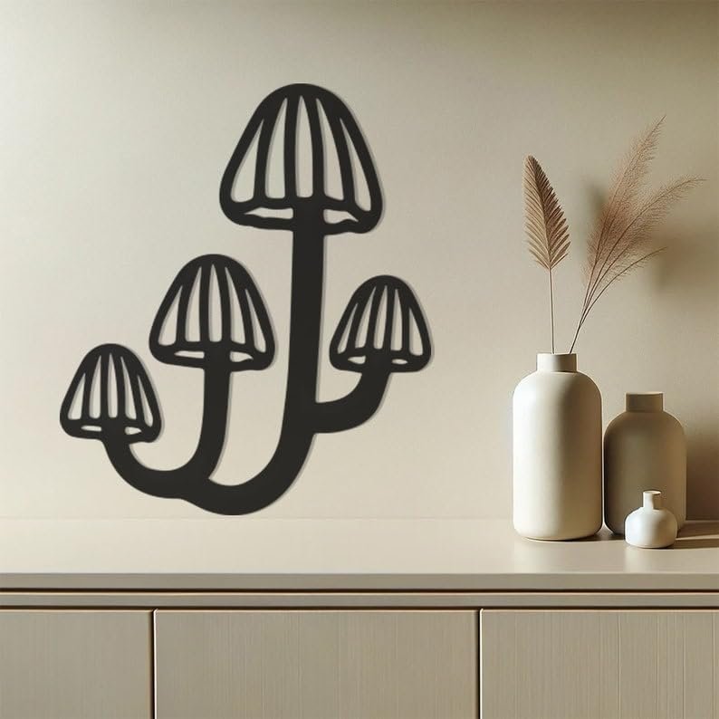 LaModaHome Whimsical Metal Wall Art, Mushroom Forest Scene, Rustic Home Decor, Handcrafted Steel Fungi Artwork, Elegant Nature-Inspired Indoor Accent - 15.7"x18.9"/40x48cm
