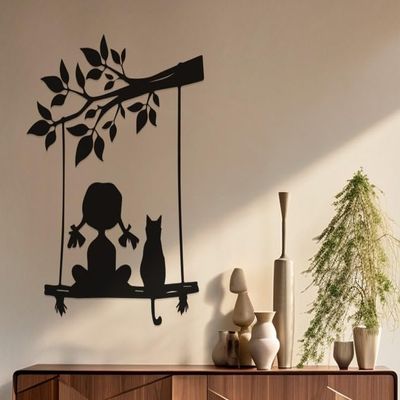 LaModaHome Cats on Swing Wall Art, Whimsical Feline Metal Decor for Pet Lovers, Cozy Indoor Spaces Accent, Playful Garden Scene - Charming Home Decor - 11.8"x14.2"/30x36cm