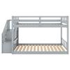 SOFTSEA Twin Over Twin Low Bunk Bed for Kids, Floor Bunk Beds Frame with Guardrail, Wood Slats and No Box Spring Needed view 4