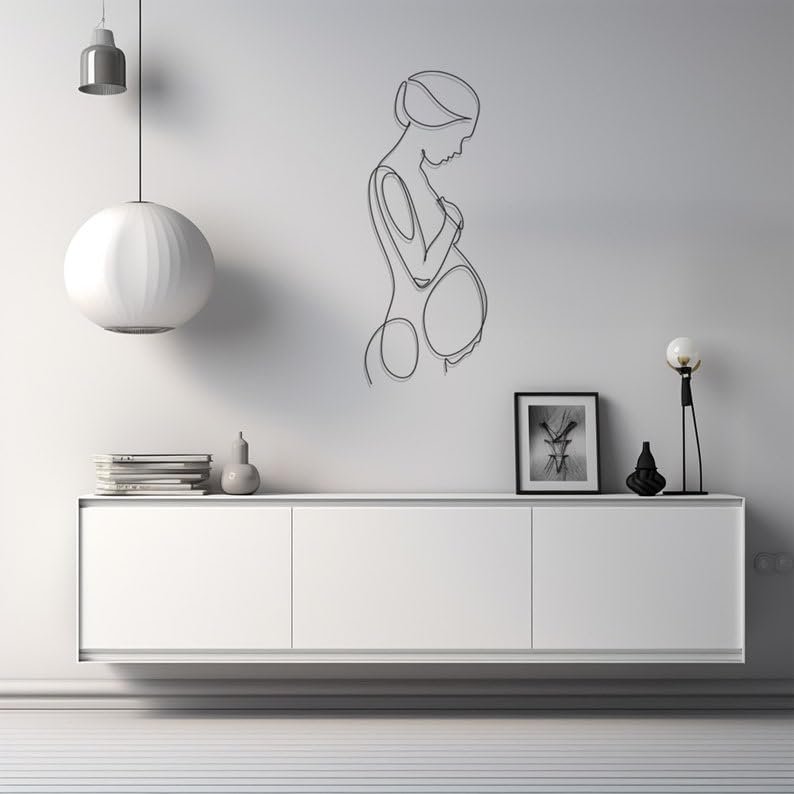 LaModaHome Mother Child Love Wall Art, Maternity Metal Decor, Pregnant Design Home Decoration,Parenthood Artwork,Unique Pregnancy Gift - 9.8"x24.6"/25x62.5cm