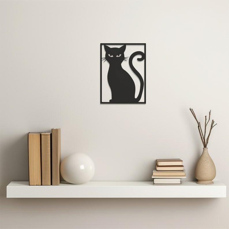LaModaHome Modern Metal Wall Art, Cat Silhouette Decor, Contemporary Feline Metalwork, Home Accent,Kitty Figurine, Chic Pet Artwork,Unique Wall Hanging - 27.6"x35.8"/70x91cm