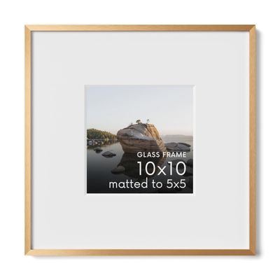 HAUS AND HUES 10x10 Picture Frame with Real Glass & Brass Premium-Grade Metal Matted to 5x5 - Aluminum 10x10 Frame - Includes Hanging Kit - Ideal for Home, Office (10x10 in, Brass)
