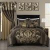 Chezmoi Collection 7-Piece Jacquard Floral Comforter Set (Queen, Coffee/Gold) view 2