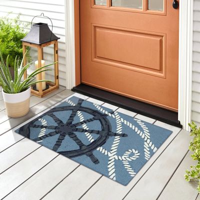 Liora Manne FRONTPORCH Indoor/Outdoor Hand Tufted Synthetic Blend Durable Area Rug - Transitional Graphic Nautical Ocean Colorful (Captain's Wheel Marine) (1'8" x 2'6")