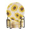 Aflyko Spring Coasters for Drink Sunflower Cute Coaster Set with Metal Holder Cotton Woven Coaster for Coffee Table Bistro Home Kitchen Island Housewarming Gift 6 Pack view 1