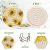 Aflyko Spring Coasters for Drink Sunflower Cute Coaster Set with Metal Holder Cotton Woven Coaster for Coffee Table Bistro Home Kitchen Island Housewarming Gift 6 Pack view 2