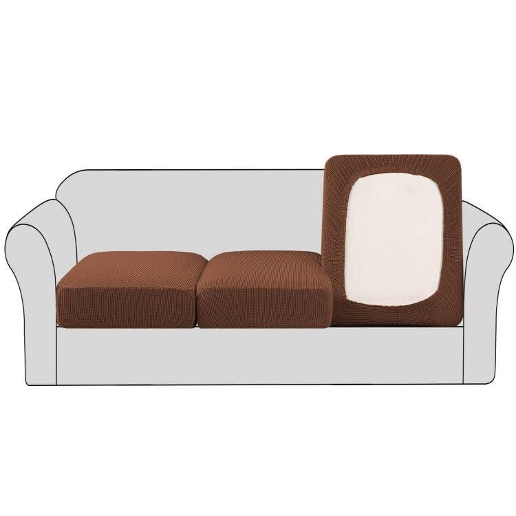 H.VERSAILTEX Super Stretch Couch Cushion Covers Sofa Cushion Slipcovers Jacquard Fabric Individual Seat Couch Slipcover Sets for Pets with Elastic Bottom(3 Packs Cushion Sofa Covers, Caramel)