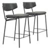 Zuo Charon Counter Stool (Set of 2) Vintage Black, Black Counter Stool, Modern Style, Faux Leather, Plush and Durable Faux Leather Fabric, Plywood, Indoor Bar, 18.5" W x 22.4" D x 36.2" H view 1