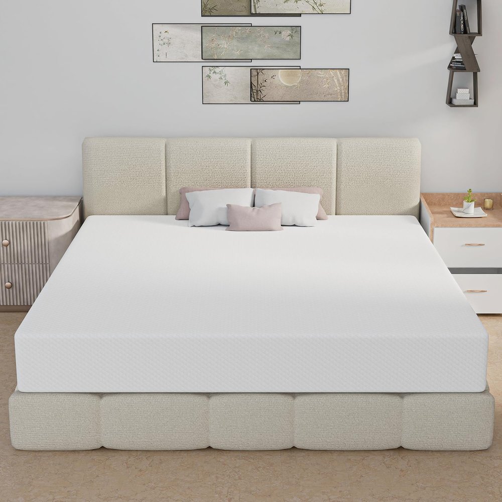 King Size Mattress, Gel Memory Foam, Pressure Relieving & Cooling, CertiPUR-US Certified, Bed-in-a-Box, 80"L x 76"W x 10"Th, White