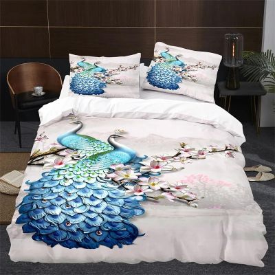 ZXBNNN Golden Peacock Duvet Cover Set King Queen Double Full Twin Single Size Bed Linen Set 3D Duvet Cover Set for Kids Women Boy 210x230cm*1/50x75cm*2