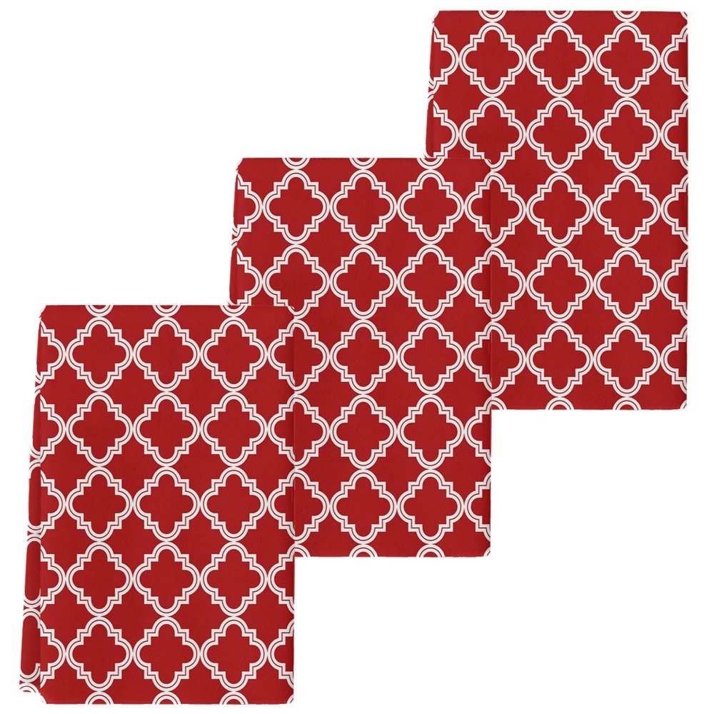Beisseid Kitchen Dish Towels Moroccan Pattern Dish Cloth Fingertip Hand Towels Geometric Trellis Red Super Absorbent Soft Cotton Tea Towel 3 PCS