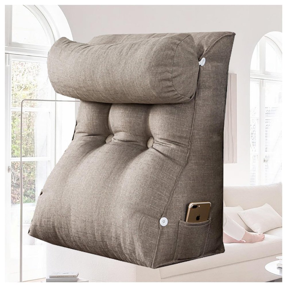 Bed Chairs for Sitting up in Bed for Adults, Sit up Pillow for Bed Removable Neck Pillow/Washable Cover, Upright Pillow for Working on Laptop,Grey