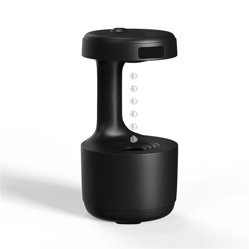 Bedroom HumidifierAnti Gravity Water Drop with LED Clock DisplayUltrasonic Humidifiers for BedroomRain drop humidifierAnti gravity humidifier (Black)