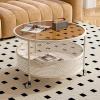 Boho Coffee Table Round Glass Coffee Table Circle With Storage Mid Century Modern Coffee Table For Living Room with Removable Casters And Metal Frame Fashionable Cocktail Table Black/White ( Color : W view 1