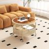 Boho Coffee Table Round Glass Coffee Table Circle With Storage Mid Century Modern Coffee Table For Living Room with Removable Casters And Metal Frame Fashionable Cocktail Table Black/White ( Color : W view 2