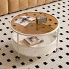 Boho Coffee Table Round Glass Coffee Table Circle With Storage Mid Century Modern Coffee Table For Living Room with Removable Casters And Metal Frame Fashionable Cocktail Table Black/White ( Color : W view 4