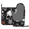 AdaNti Black Floral Skull Print Oven Mitts and Pot Holders Set 2 Pcs Heat Resistant Kitchen Oven Gloves Non-Slip BBQ Gloves Waterproof Hot Pads for Barbecue Cooking Baking Kitchen Decor view 2