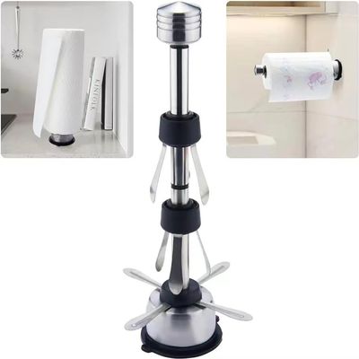 Stainless Steel Paper Towel Holder Stand Designed for Easy One- Handed Operation - This Sturdy Weighted Paper Towel Holder Countertop Model Has Suction Cups and Holds All Paper Towel Rolls