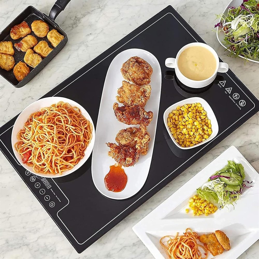 NEZIH 20""x15"" Electric Food Warmer Plate, Glass Warming Tray with Adjustable Temperature Control and Touch Panel, Hot Plate, Perfect for Buffets, Home Dinners