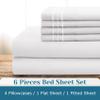 BYSURE 6 Pieces Bed Sheets Set with Pockets on Side(King, White), Sweat-Wicking Breathable Sheets, 16-inch Super Soft Hotel Embroidered Microfiber Sheet Set view 4