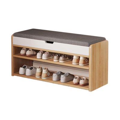 Shoes Shelf Shoe Bench with Storage, Vintage Farmhouse Shoe Storage Bench with Flip Top Space and Padded Cushion, 2 -Tier Entryway Bench with Storage for Hallway, Living Room Stackable Shoe Rack ( Col