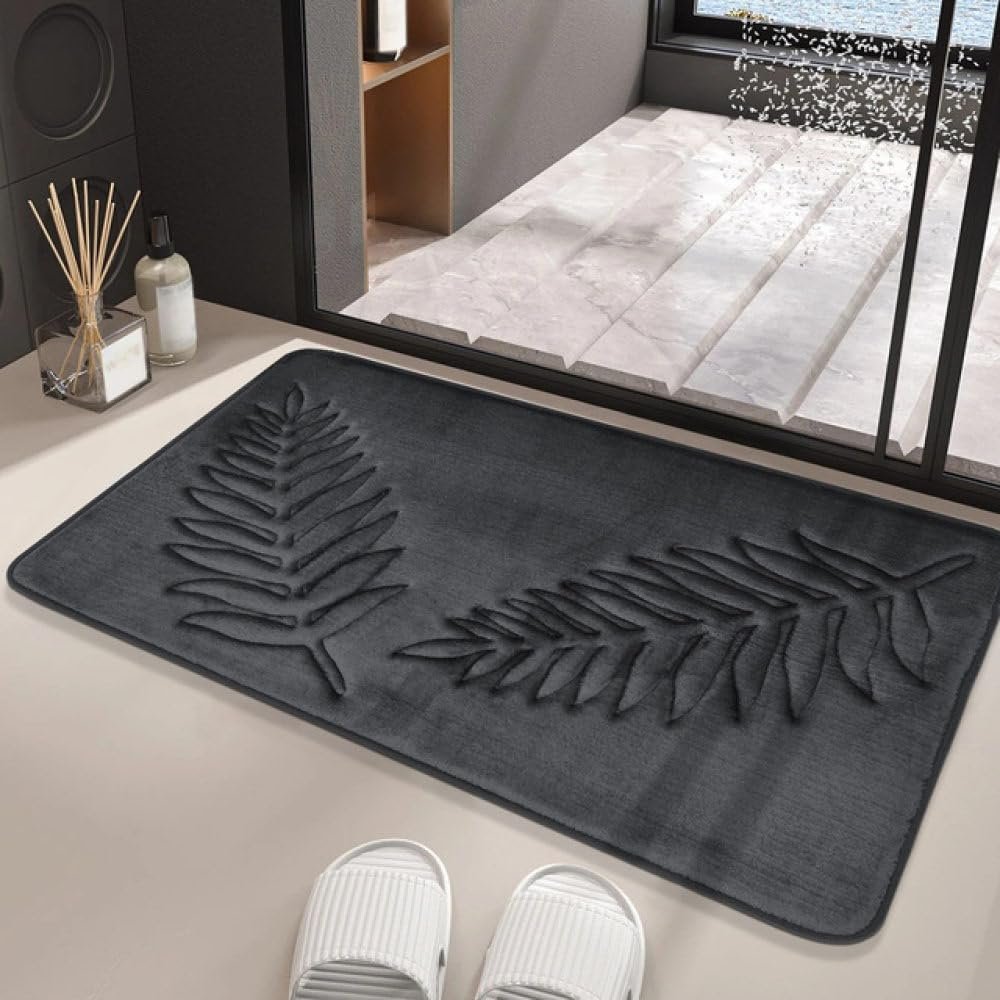 IsolaY Memory Foam Bath Mat Toilet Mat Extra Soft Bathroom Mat Super Comfort Bath Mats for Bathroom Floor Bath Rug Foot Mat,Grey,60x90cm