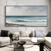 Abstract ocean, blue, seascape texture painting, 100% hand painted, living room wall decoration, acrylic abstract oil painting, office,(51 * 102cm) 20 * 40 Inches,Stretch+Black Frame view 2