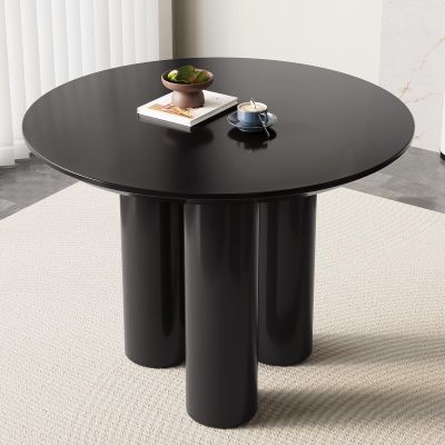 Black Round Table, 39.37" Kitchen Dining Table with 3 Powerful Support Legs, Modern Designed Round Table with Cream Smooth Surface and Round Edge for Kitchen,Dining Room and Livingroom