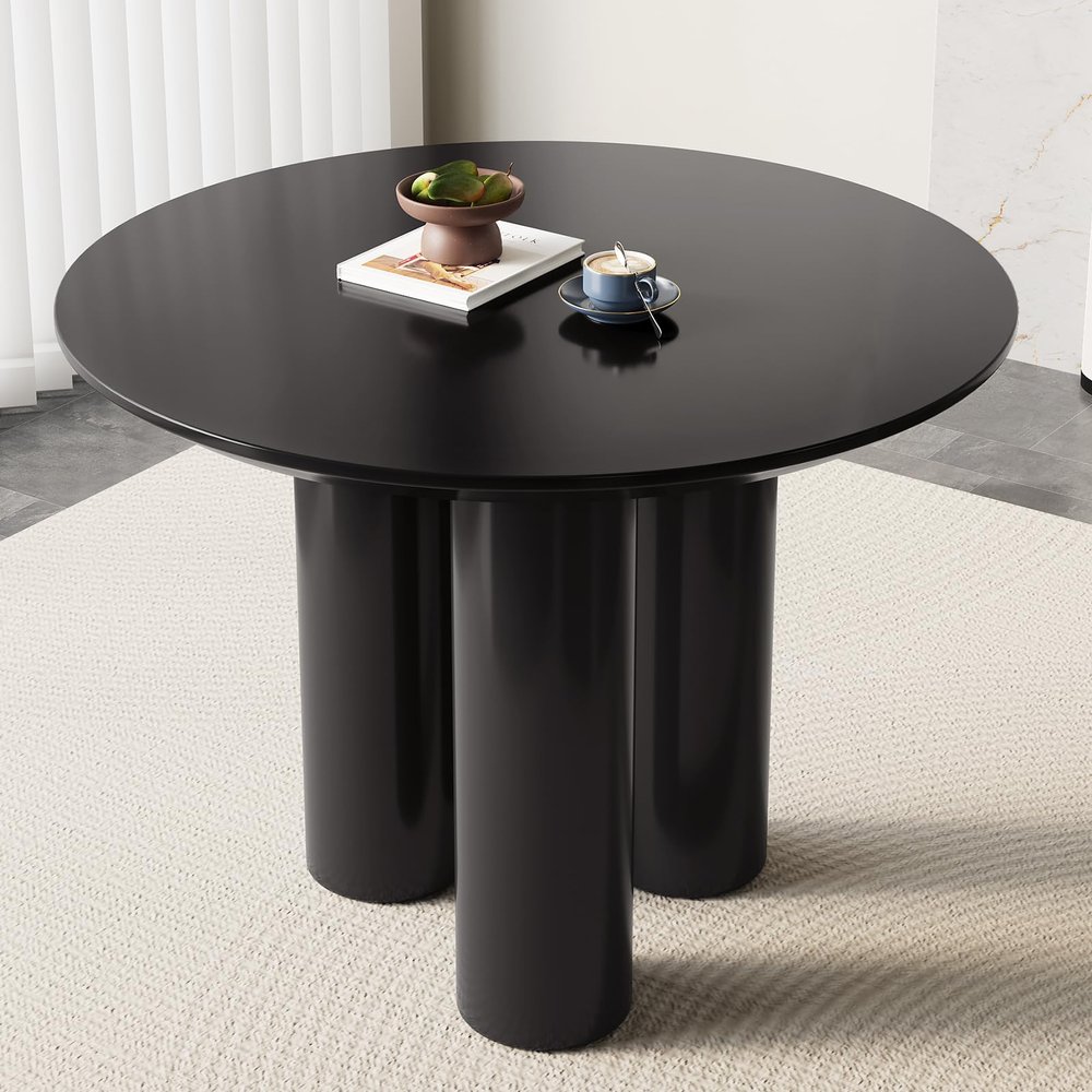 Black Round Table, 39.37" Kitchen Dining Table with 3 Powerful Support Legs, Modern Designed Round Table with Cream Smooth Surface and Round Edge for Kitchen,Dining Room and Livingroom