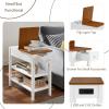 Narrow End Table with Charging Station, Side Table with 2 USB Ports & 2 Outlets, Nightstand with Storage, Sofa Bedside Table with 2 Open Storage Shelves & Drawer, Farmhouse End Table for Living Room W view 2