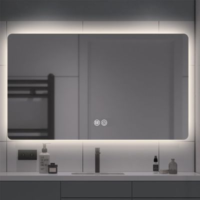 JIAOCKJIAO Rectangle Wall-Mounted Toilet Bathroom Mirror, Makeup Vanity Mirror with Lights Anti-Fog Touch, Hanging Shaving Shower Mirror for Wall Decor, for Living Room Bedroom Entryway (Color : Shap