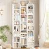 FOTOSOK 71White Bookshelf, Triple Wide Bookshelf with Adjustable Shelves, 8 Tier Media CD DVD Storage Tower Rack, Diaplay Cabinet Shelf, Tall Bookcase for Home Office, White view 3