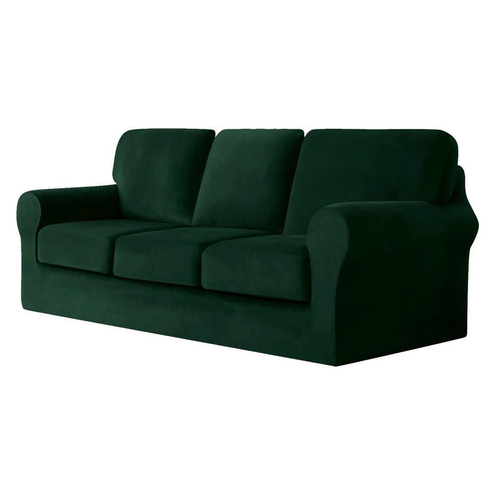 LZYLZH Sofa Cover with Separate Seat Cushions Covers and Backrests Covers Stretch Ektorp Sofa Covers Stylish Velvet Couch Slipcover Protector (Dark Green,3 Seat Set 7 PCS)