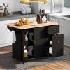 Modern Kitchen Island, Kitchen Island Cart with Drop Leaf, Internal Storage Rack and 3 Tier Pull Out Cabinet Organizer, Rolling Coffee Bar on Wheels, Kitchen Storage Cart for Dining Room, Black view 2