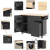Modern Kitchen Island, Kitchen Island Cart with Drop Leaf, Internal Storage Rack and 3 Tier Pull Out Cabinet Organizer, Rolling Coffee Bar on Wheels, Kitchen Storage Cart for Dining Room, Black view 4