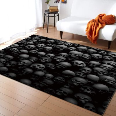 ERAYNA Black Horror Skull Head Area Rugs, Horror Skull Skeleton Indoor Non-Slip Kids Rug, Upholstery Rug with Non-Slip Backing for Kids Boys Girls Bedroom Living Room Dining Room Study 3ftx5ft